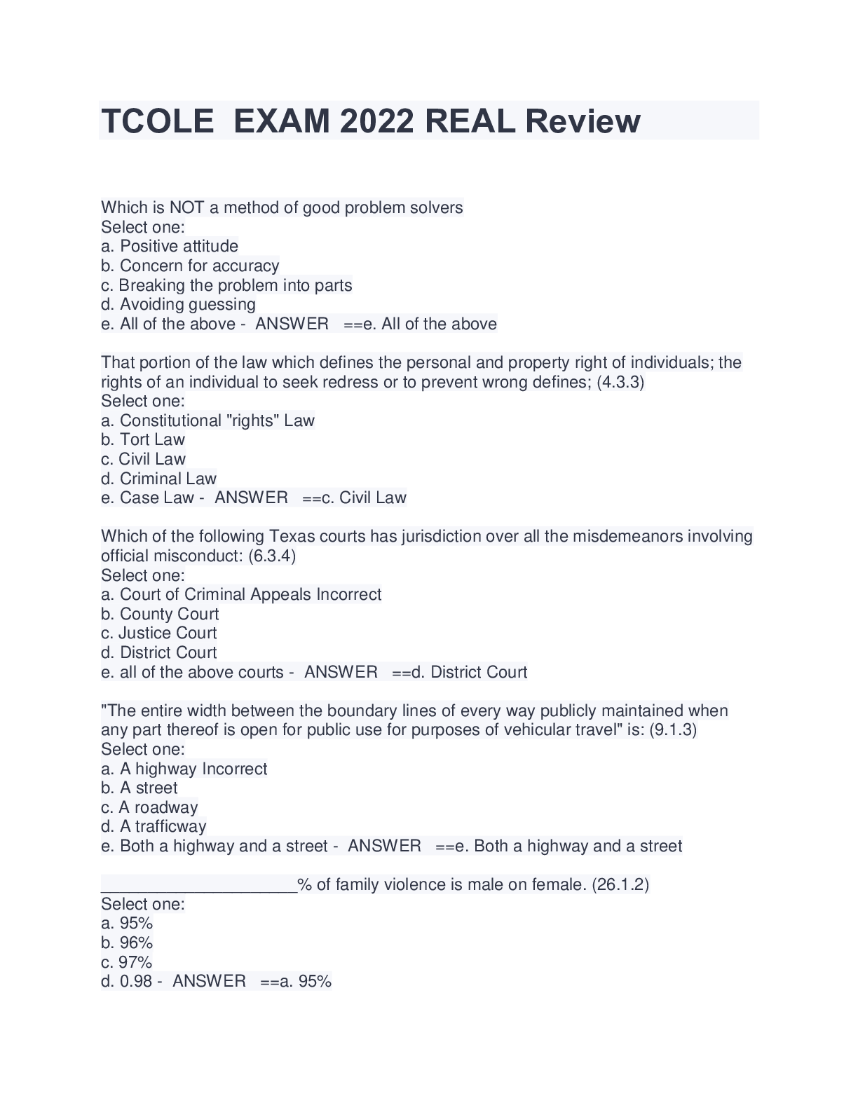 Preview image for TCOLE  EXAM 2022 REAL Review